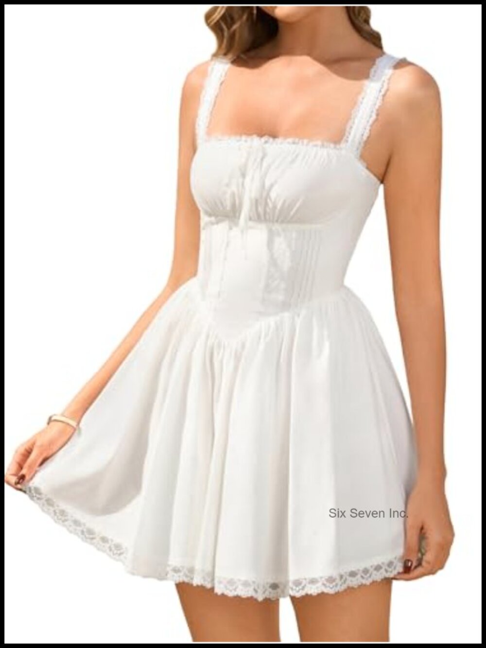 Corset Lace Mini Dress Sleeveless Backless A-Line Ruched Bow Tie Square Neck